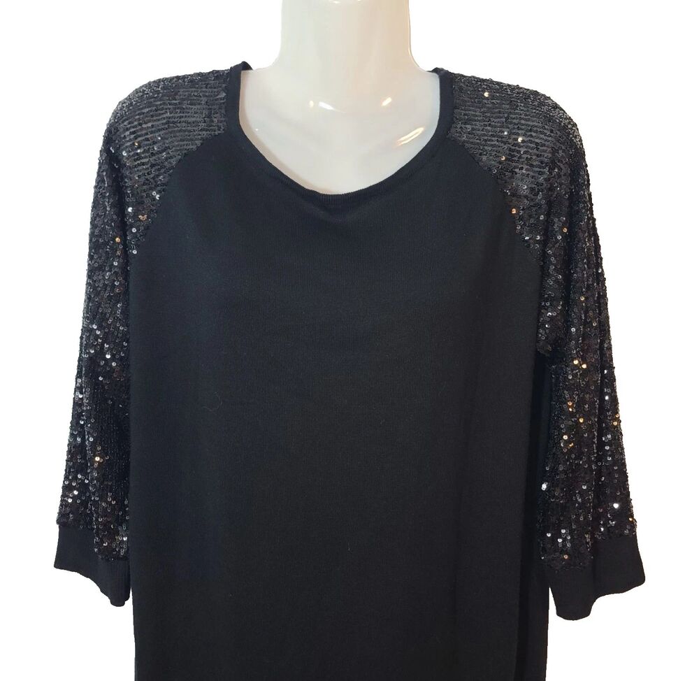 Cable & Gauge Black Sweater with Sequin Sleeve Dress Sx L NWT